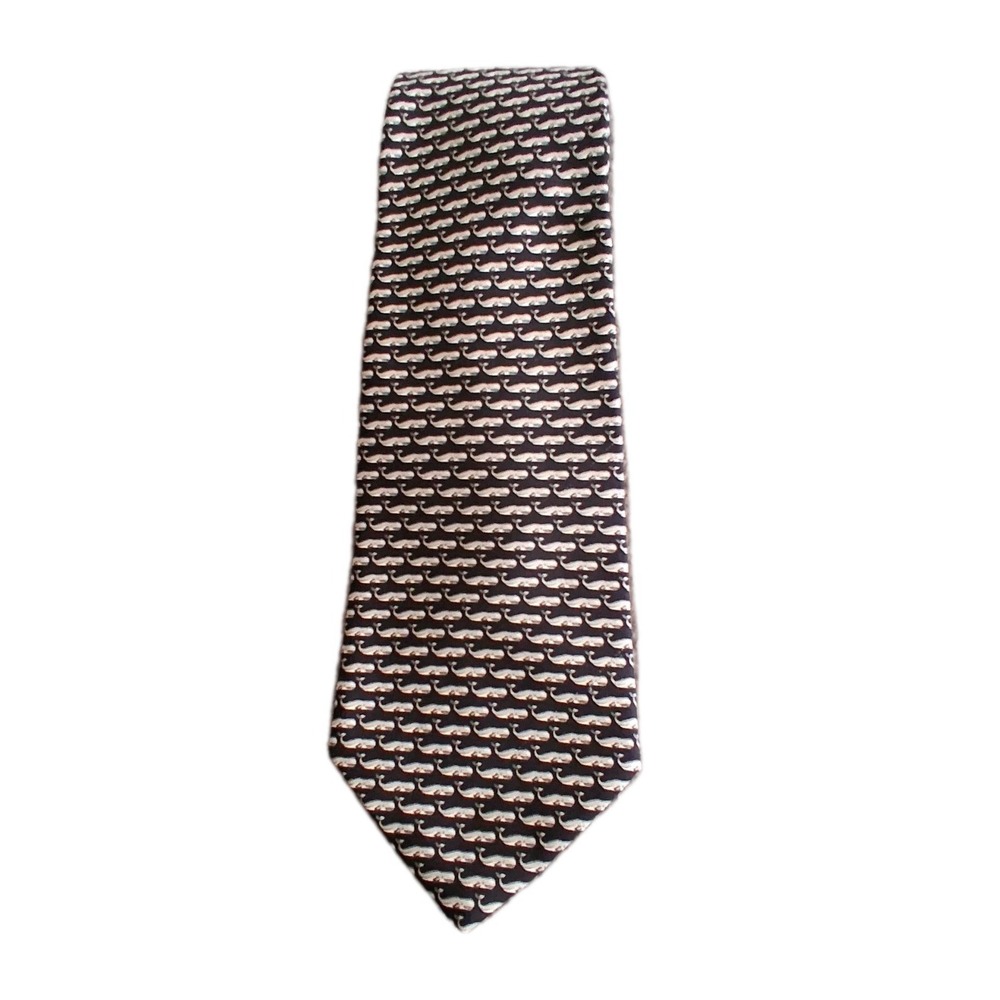 Brooks Brothers Basics Black Gold Whale Silk Tie All Over Print Made In USA
